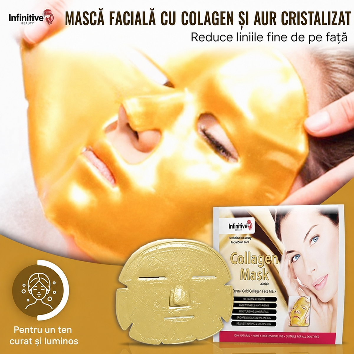 Masca Facială Golden Glow 24K – Hidratare și Strălucire Intensă 1+1 Gratis