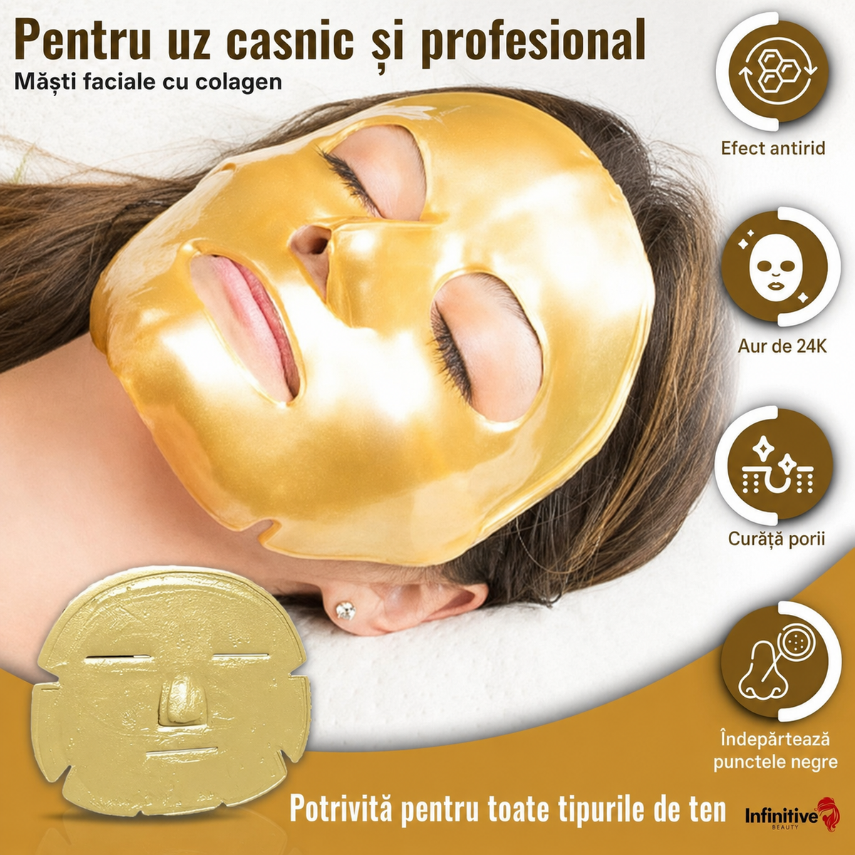 Masca Facială Golden Glow 24K – Hidratare și Strălucire Intensă 1+1 Gratis