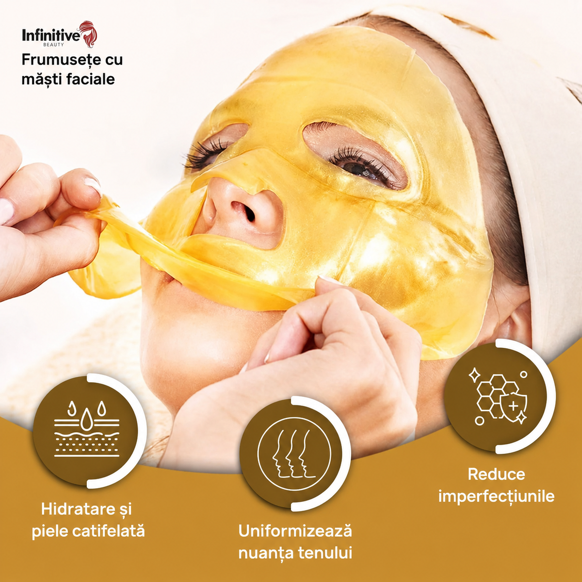 Masca Facială Golden Glow 24K – Hidratare și Strălucire Intensă 1+1 Gratis