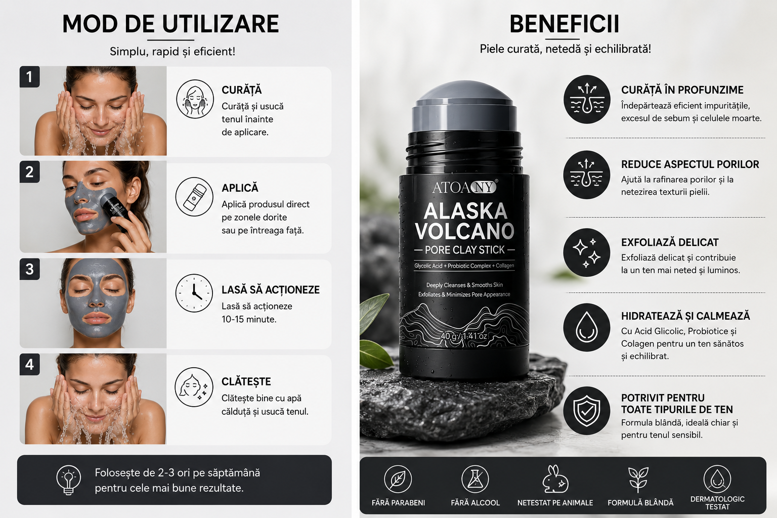 Alaska Volcano Pore Clay Stick – Mască de Curățare Profundă pentru Față
