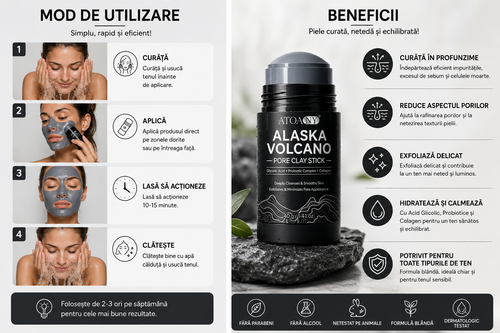 Alaska Volcano Pore Clay Stick – Mască de Curățare Profundă pentru Față